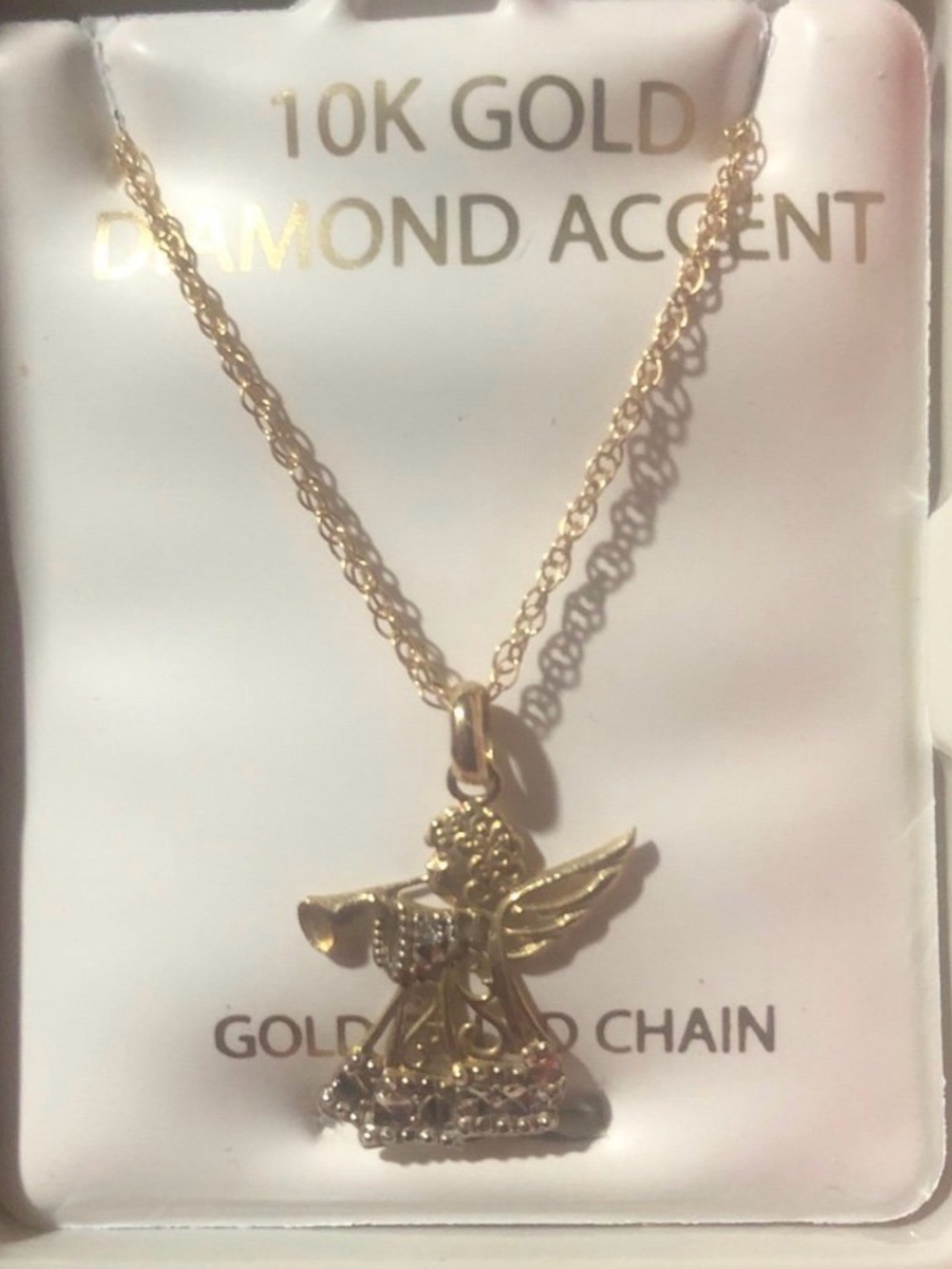 10K Gold Angel Pendant Necklace with Diamond Accent - Gold